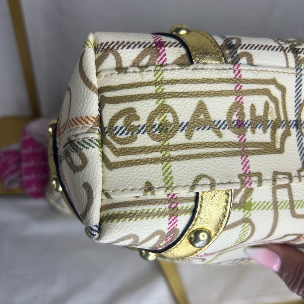 Coach Tattersall Graffiti Tote Gold/Cream Pink Lining Style F13187 Excellent - Picture 7 of 15